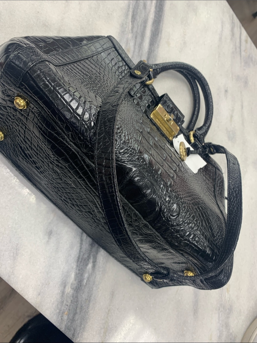 Brahmin Black Croc-Embossed Leather Satchel with Gold Hardware - Picture 9 of 10